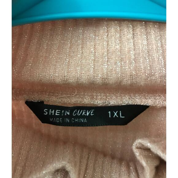 SHEIN Curve Flounce Sleeve Pink Sparkly Turtleneck Sweater 1XL Coquette Girl - Picture 8 of 8
